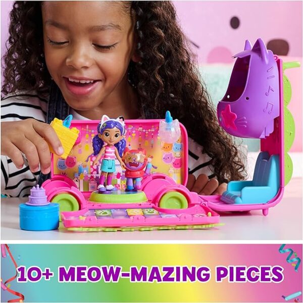 Gabby's Dollhouse Celebration Party Bus Playset with Gabby & DJ Catnip Toy Figures and Dollhouse Accessories,